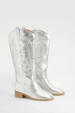 Square Toe Low Heel Knee High Western Boots | Nasty Gal