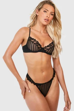 Striped And Heart Mesh Detail Balcony Bra | Nasty Gal