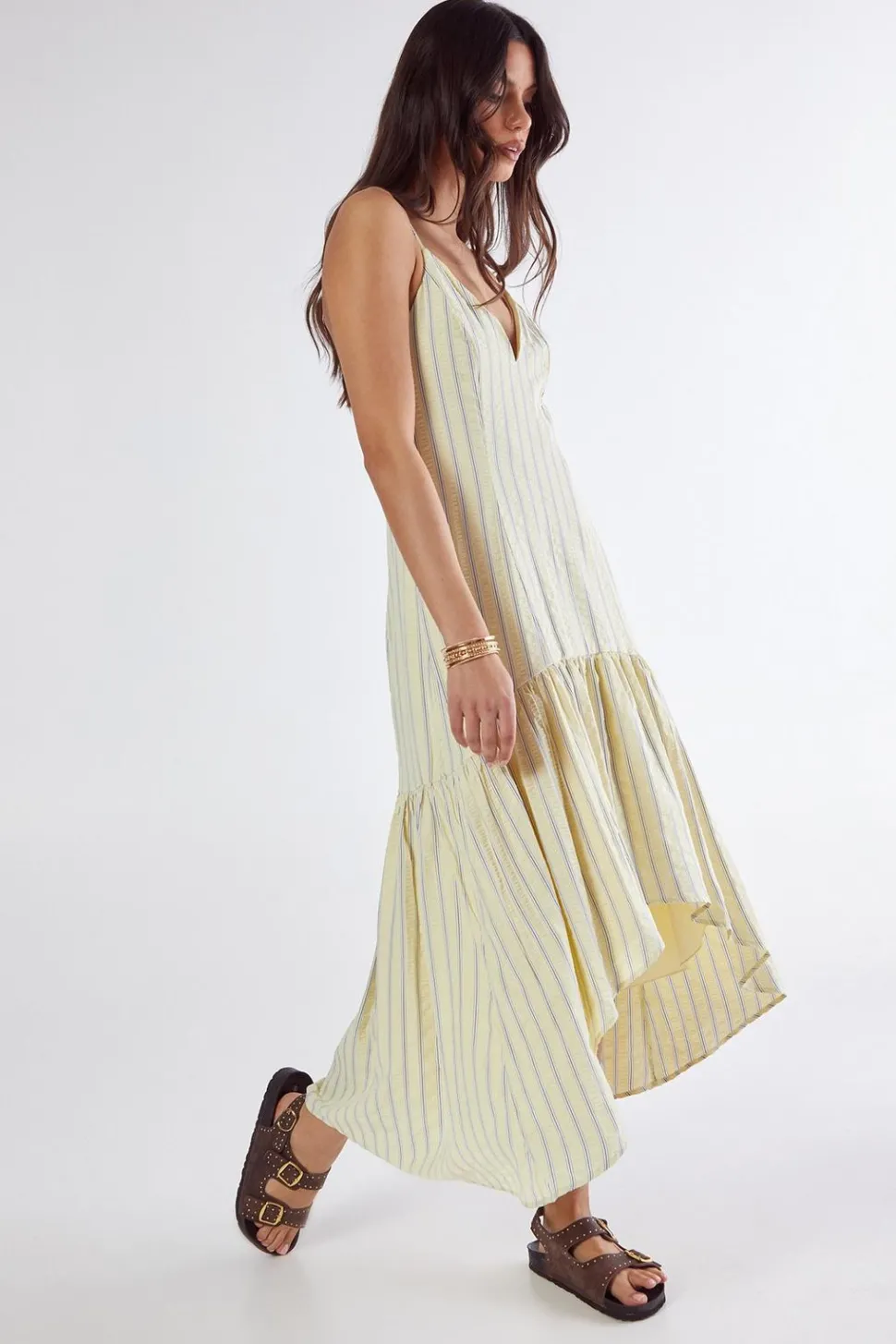 Textured Stripe Dipped Hem Maxi Dress | Nasty Gal