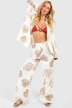 Tropical Linen Look Oversized Beach Trousers | Nasty Gal