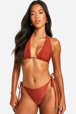 Turquoise Stone Trim Triangle Bikini Top & Tie Side Bikini Bottoms Set | Nasty Gal