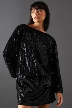Velvet Sequin Blouson Long Sleeve Mini Dress | Nasty Gal