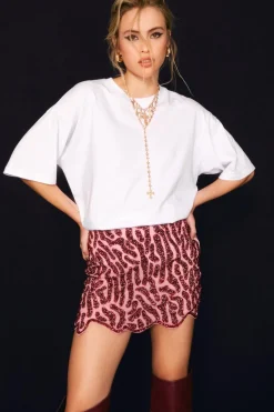Zebra Hand Embellished Two Tone Scallop Mini Skirt | Nasty Gal